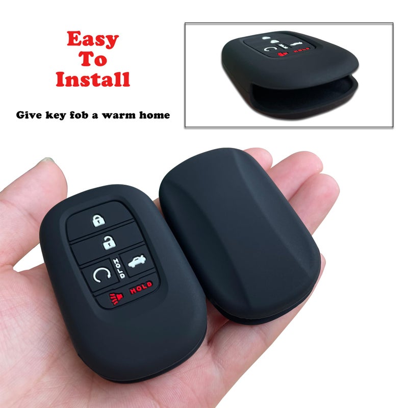 TANDRIVE Key Fob Cover for (5 Buttons) Honda 2022 2023 2024 2025 Civic Accord HR-V Pilot CR-V, Silicone, 2-Pack, Black Red - Image 4